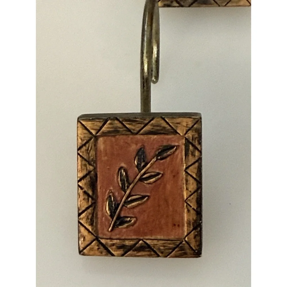 Vintage Rustic Resin Olive Branch Bronze Earth Tones Shower Curtain Hooks 12pk‎